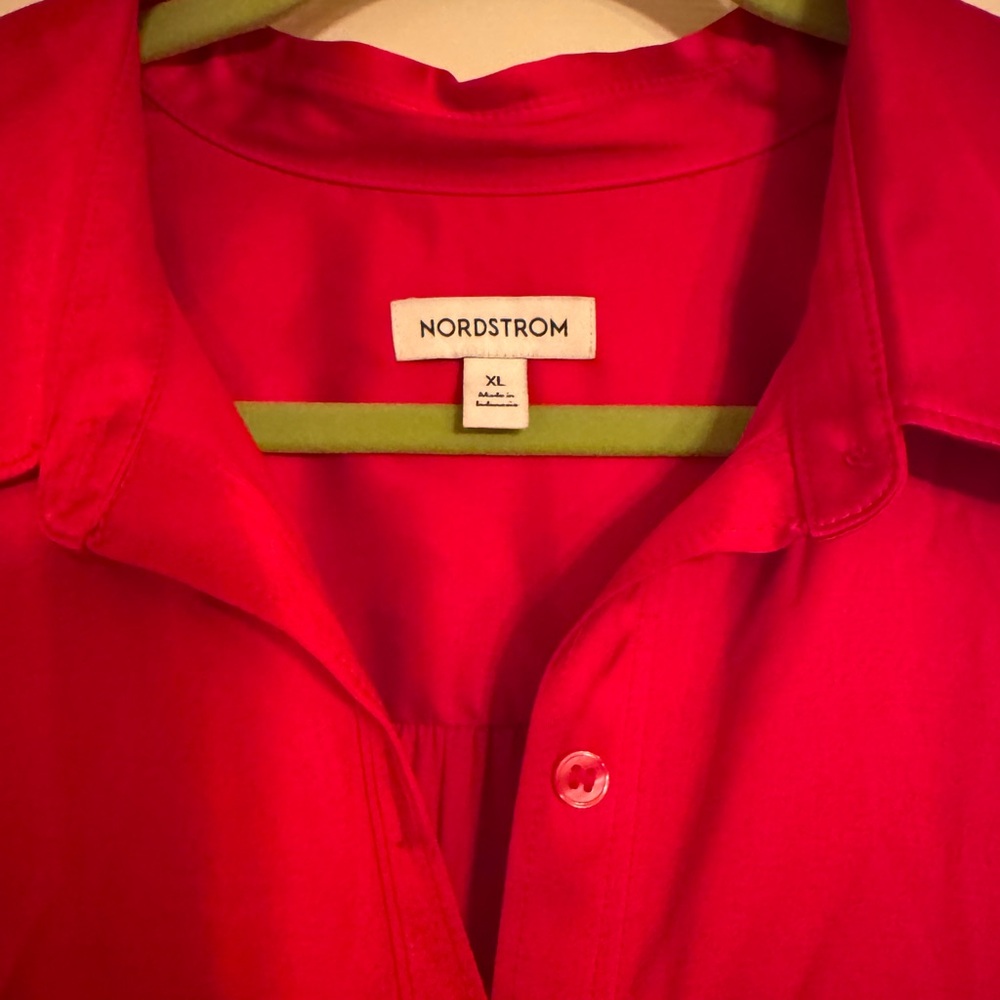 Nordstrom Silk Bright Red Shirt Dress - Picture 3 of 3
